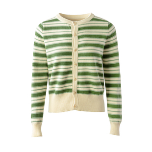 辽锦柞蚕丝撞色毛针织衫女设计感小众高级感圆领上衣开衫2025新款