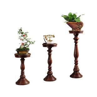 美式实木花架花几仿古典圆形落地客厅盆景架欧式花台室内高脚架子