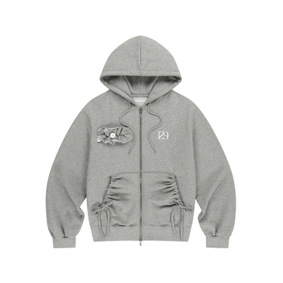 ILLIGO 26春抽绳褶皱口袋拉链帽衫立体花花卫衣外套韩国代购