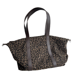 休闲豹纹橄榄绿帆布头层牛皮撞色单肩腋下手提托特大容量斜挎女包