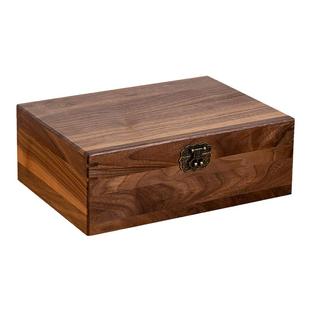 实木复古小木盒长方形首饰收纳盒收藏证件盒带锁木质黑胡桃木盒子