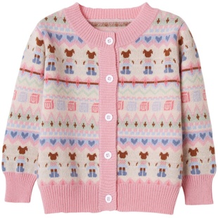 女童休闲加绒针织开衫春秋新款洋气宝宝外套儿童费尔岛毛衣时尚