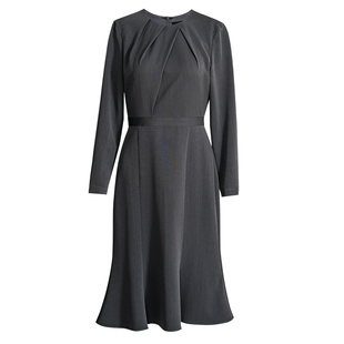 罗衣知性灰色修身鱼尾摆打底连衣裙春高级褶皱通勤约会裙子11071