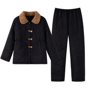 圆人羽绒棉夹棉轻暖睡衣女可外穿三层大码加厚加绒冬款家居服套装