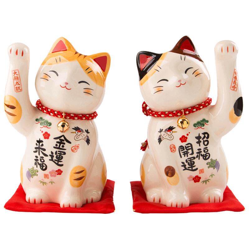 日本手绘招财猫摆件药师窑陶瓷