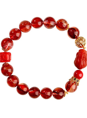 【收藏款】7A+金红胶花2026马年本命年生肖三合手链原创水晶手串