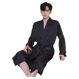 2026年新款睡袍男士冰丝春秋夏季长袖薄款睡衣中长款浴袍浴衣男款