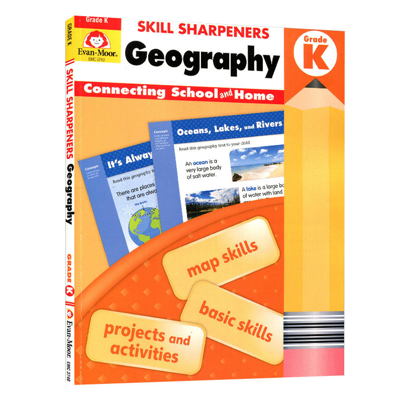 英文原版 Skill Sharpeners,Geography,Grade K技能铅笔刀系列 地理练习册 幼儿园大班 美国幼儿儿童地理知识教辅平装书 Evan-Moor