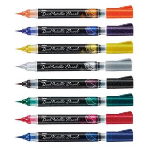 日本Pentel派通蝴蝶毛笔双色闪光彩色软头自带墨水科学毛笔便携 式书法画画勾线笔brush秀丽软笔