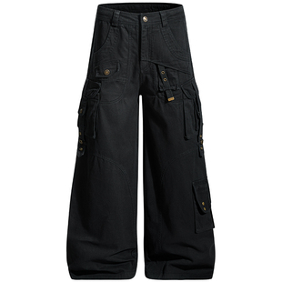 OV原创美式多口袋飘带机能风工装裤女街头宽松阔腿水洗长裤子男潮