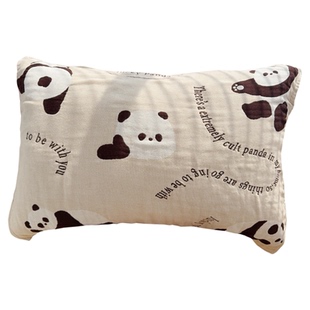 幸运小熊猫｜纯棉纱布枕巾加厚柔软透气吸汗单人全棉枕头巾一对装