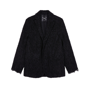 JNBY/江南布衣秋季西装外套女长款西服蕾丝图案宽松休闲通勤上衣