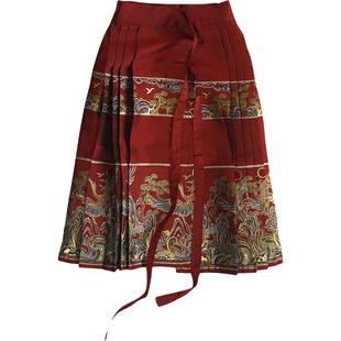 新中式女童国风酒红马面裙缎面织金喜庆女童节日拜年服亲子装秋冬