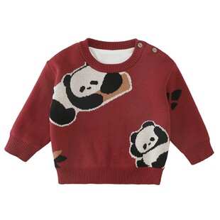儿童毛衣红色拜年服男童秋冬保暖上衣女童加绒加厚针织衫宝宝冬装
