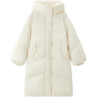 太平鸟白色御寒中长款羽绒服外套女2025年新款面包服90白鸭绒外套