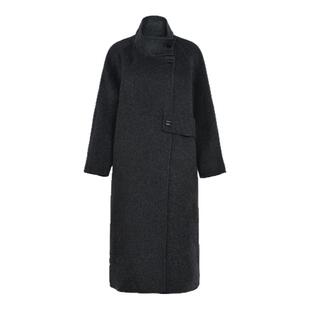 SeRina Blue2026秋春季新款长款毛呢外套女100羊毛双面呢气质大衣