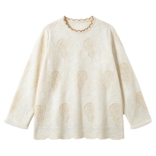 杏色镂空蕾丝刺绣衬衫女冬季新款宽松显瘦加绒内搭打底衫长袖上衣