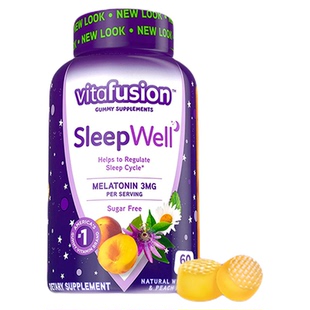 vitafusion美国褪黑素睡眠糖成人安瓶sleepwell软糖3mg60粒