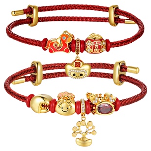 潮宏基好事发生S925银手链银饰手绳马上有钱有钳人礼物珐琅妇女节