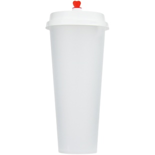 90口径奶茶杯子磨砂注塑饮料高脚杯400/500/600ml塑料带盖