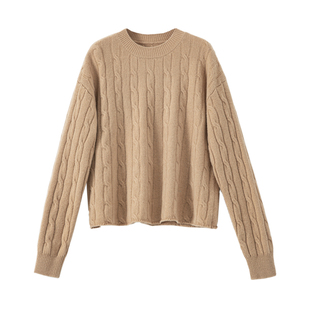 YANGLE_100羊毛毛衣女2025冬季新款RL风慵懒宽松红色绞花外穿上衣