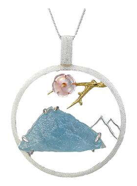 古风鸟语花香海蓝宝纯银