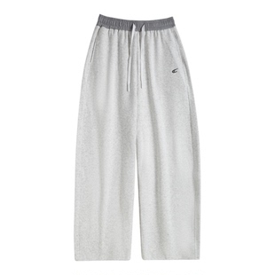 白色窄版香蕉阔腿裤女款2026春装新款垂感加绒运动裤子休闲卫裤