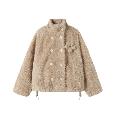 TGNS花苞抽绳仿羊羔毛夹克外套
