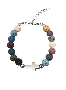 火山石十字架设计手链钛钢街头男