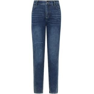 曼德诗复古牛仔裤2025冬季新品纯色亲肤透气棉质显瘦直筒休闲长裤