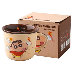 舍里蜡笔小新可爱陶瓷马克杯儿童带刻度水杯子情侣咖啡杯生日礼物