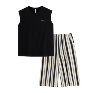 凉感睡衣女士夏季莫代尔无袖背心七分裤家居服夏天夏款可外穿套装