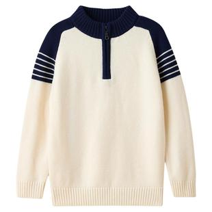 红豆儿童纯羊毛衫半拉链男童女童秋冬毛衣套头纯色100%绵羊毛衫M