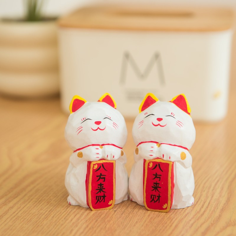 木制工艺品木雕制品八方来摆件装饰品招财猫摆件财办公居家桌面