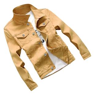 牛仔男士外套秋季韩版修身短款潮流翻领百搭休闲男装夹克上衣服