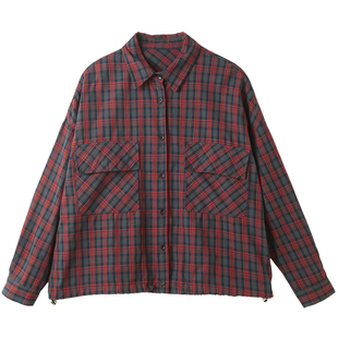 孔雀飞飞 专柜品质 2025秋装新款韩版大码遮肉复古格子衬衫女款