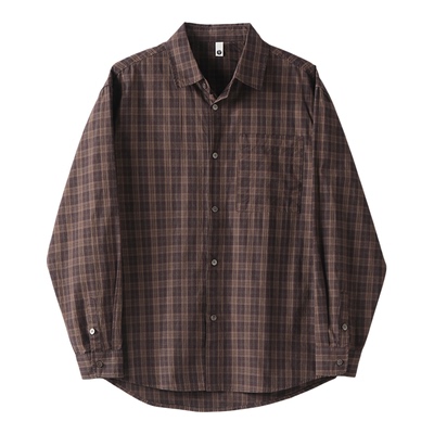 LUUD 美式复古翻领衬衫外套newvintage男士100%纯棉撞色格纹衬衣