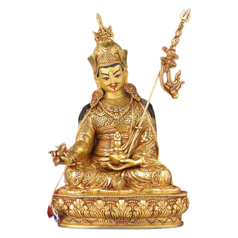 藏式莲花生大士铜鎏金佛像7寸
