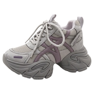 小个子内增高足弓支撑老爹鞋女款2025秋季新款网面真皮轻便不累脚