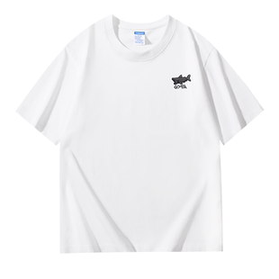 重磅刺绣短袖T恤男圆领纯棉宽松百搭白色上衣潮男穿搭情侣上衣服