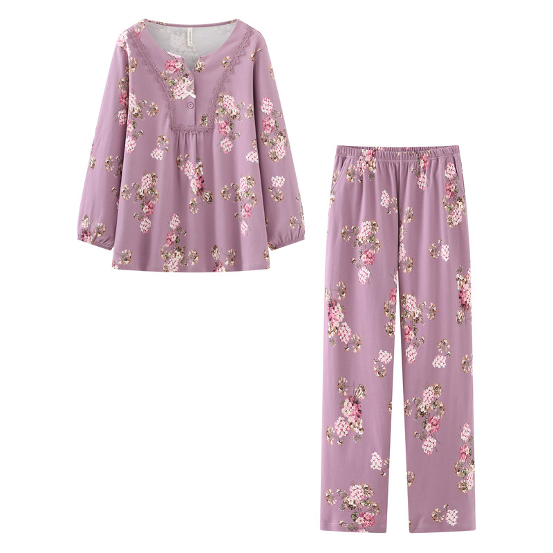 意大莱纯棉睡衣女春秋家居服套装