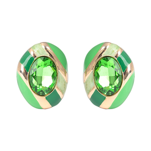 椭圆水晶珐琅条纹耳钉欧美夸张高贵耳环小众个性名媛时尚气质耳饰