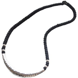 民族风925纯银敲面大月牙弯管项链女锁骨链个性项圈手工编织颈链