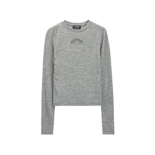 Ed Hardy埃德哈迪冬季新款圆领紧身微短打底衫女士长袖T恤