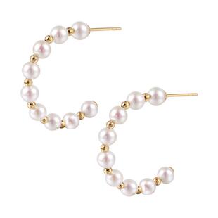 海蒂珠宝 月半湾 3.5-4mm淡水珍珠耳环 18K金耳钉女送女友礼物