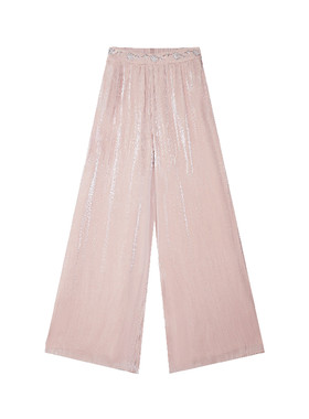 新中式高腰钉珠垂感宽松阔腿裤