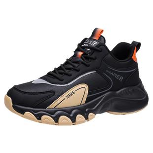 啄木鸟男鞋运动鞋加绒皮面百搭软底厚底老爹鞋男休闲鞋户外跑步鞋