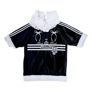 饭粒家 原创设计感美式球衣短袖T恤女夏季blokette风上衣oversize