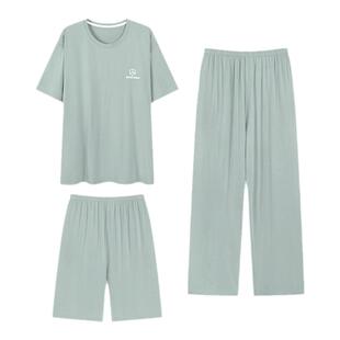 三枪睡衣男夏季薄款莫代尔短袖三件套家居服夏天休闲时尚男士套装