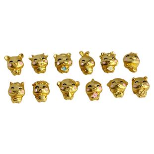 18k哑金包金保色古法金滴油十二生肖大孔DIY手链饰品配件本命年